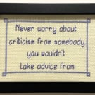 Handmade framed cross stitch quote 