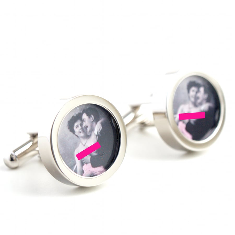 Erotic Victorian Nude Cufflinks Woman in the Lap of her Man