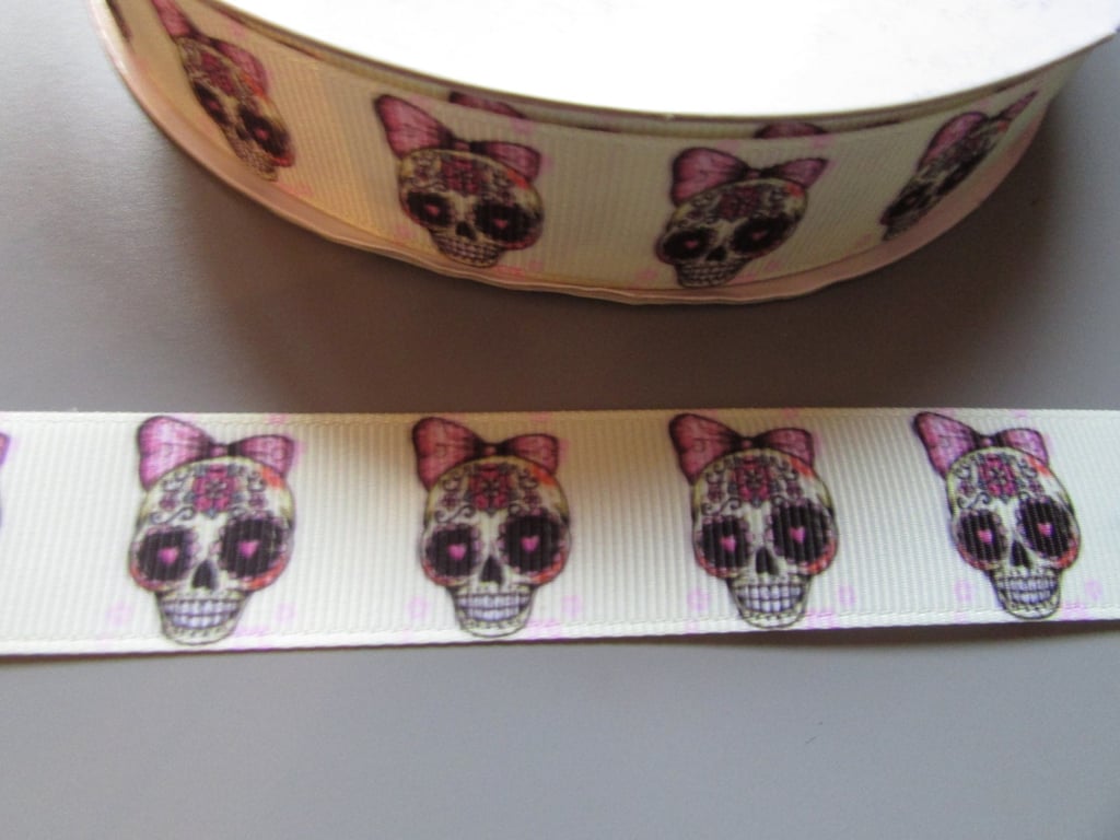 Sugar Skull Calaveras Day of the dead Grosgrain Ribbon x 1 metre
