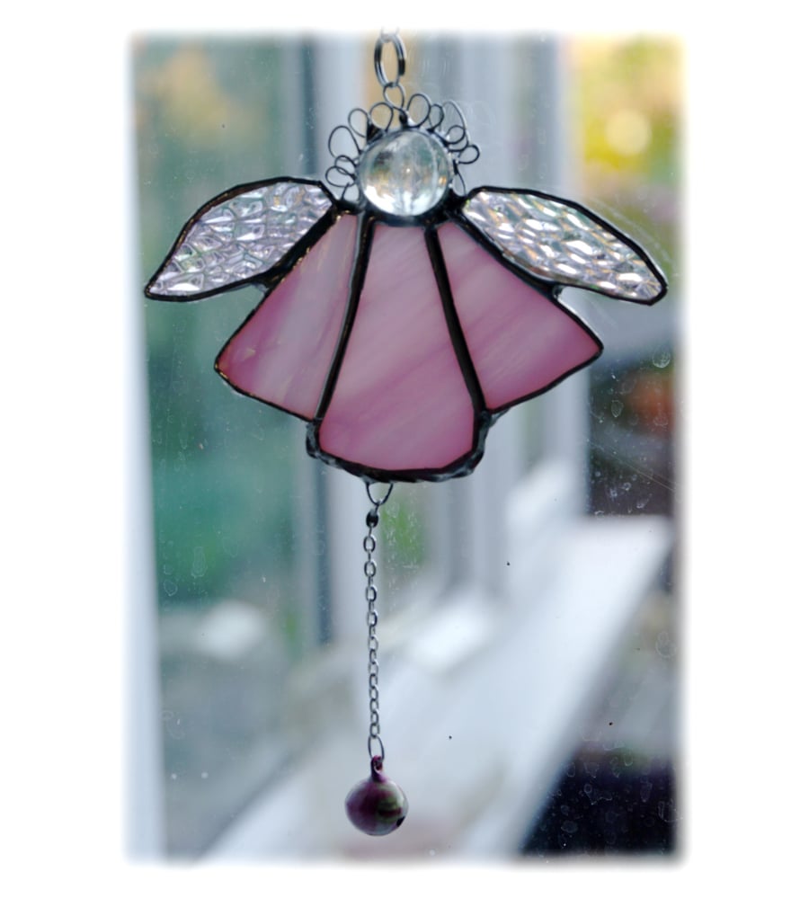 Angel Bell Suncatcher Stained Glass pink 043