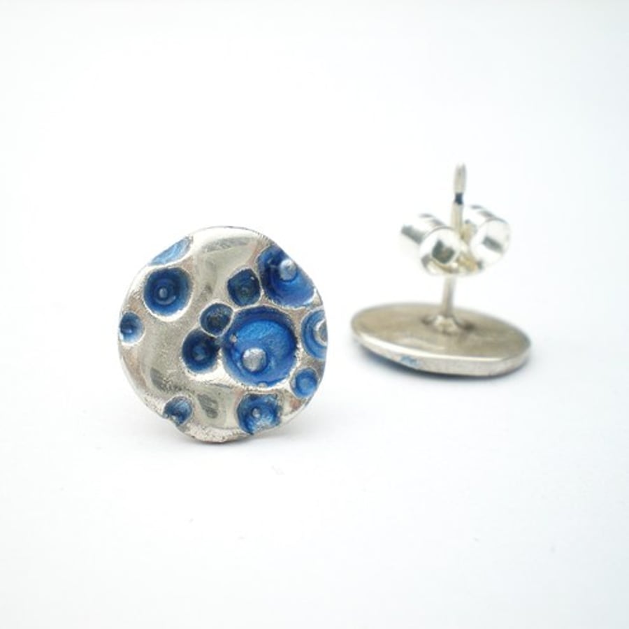Blue Coral Texture Enamel Stud Earrings