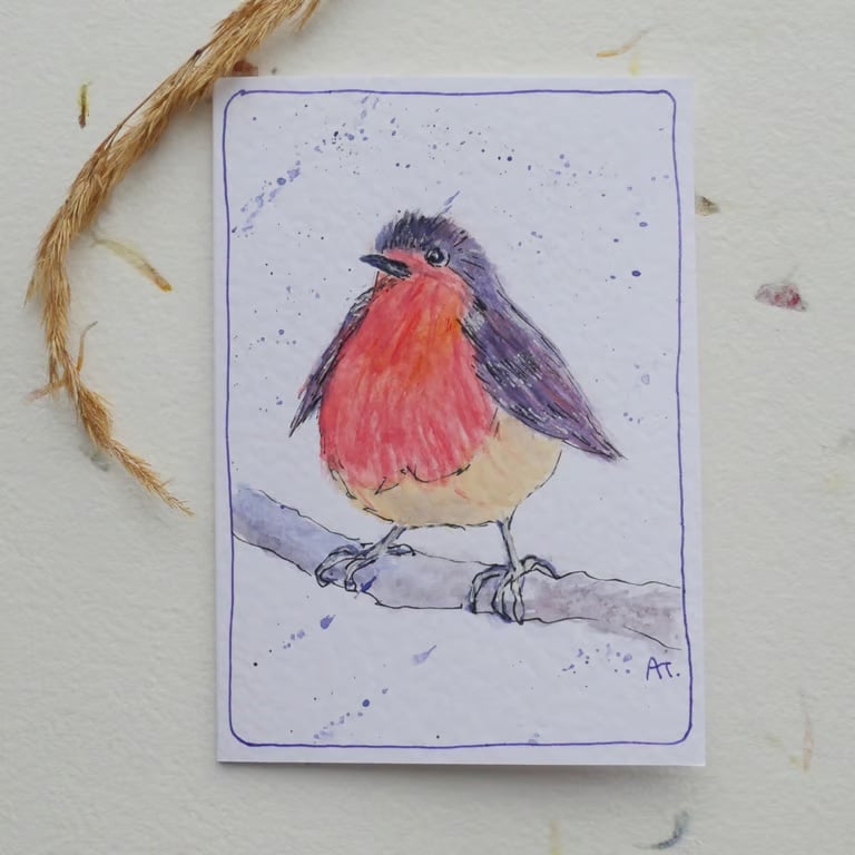 Hand Painted Robin Greetings Card - Blank Card with Envelope
