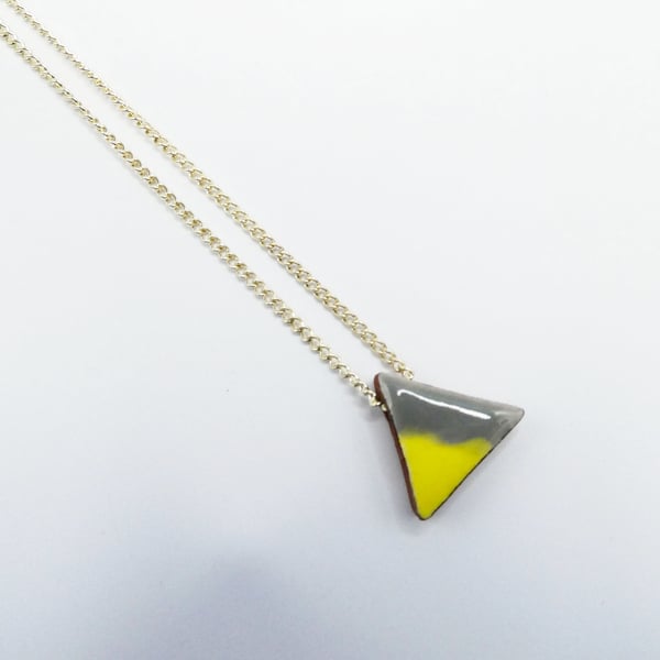 Simple yellow grey pendant necklace,ceramic geometric triangle