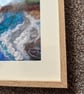 Needle felt coastal beach scene cliffs, waves, cloudy blue sky light wood frame  - Image 2