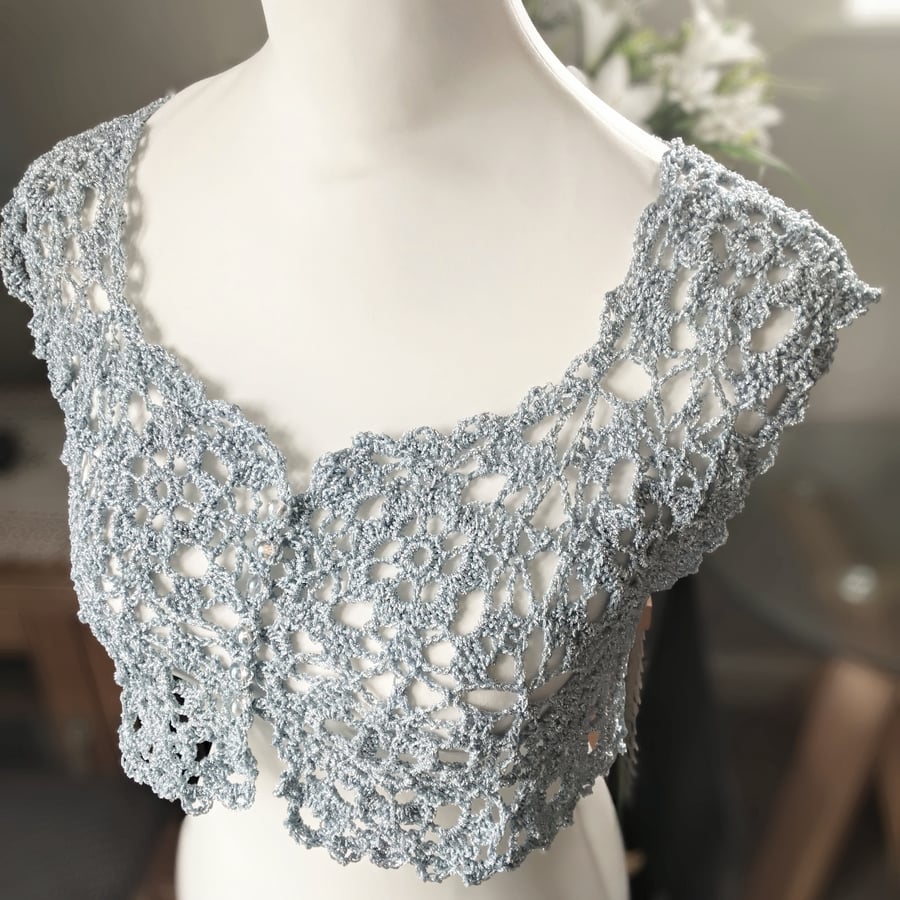 MADE TO ORDER Crochet Boho Evening Bolero in Sparkling Glitter Yarn