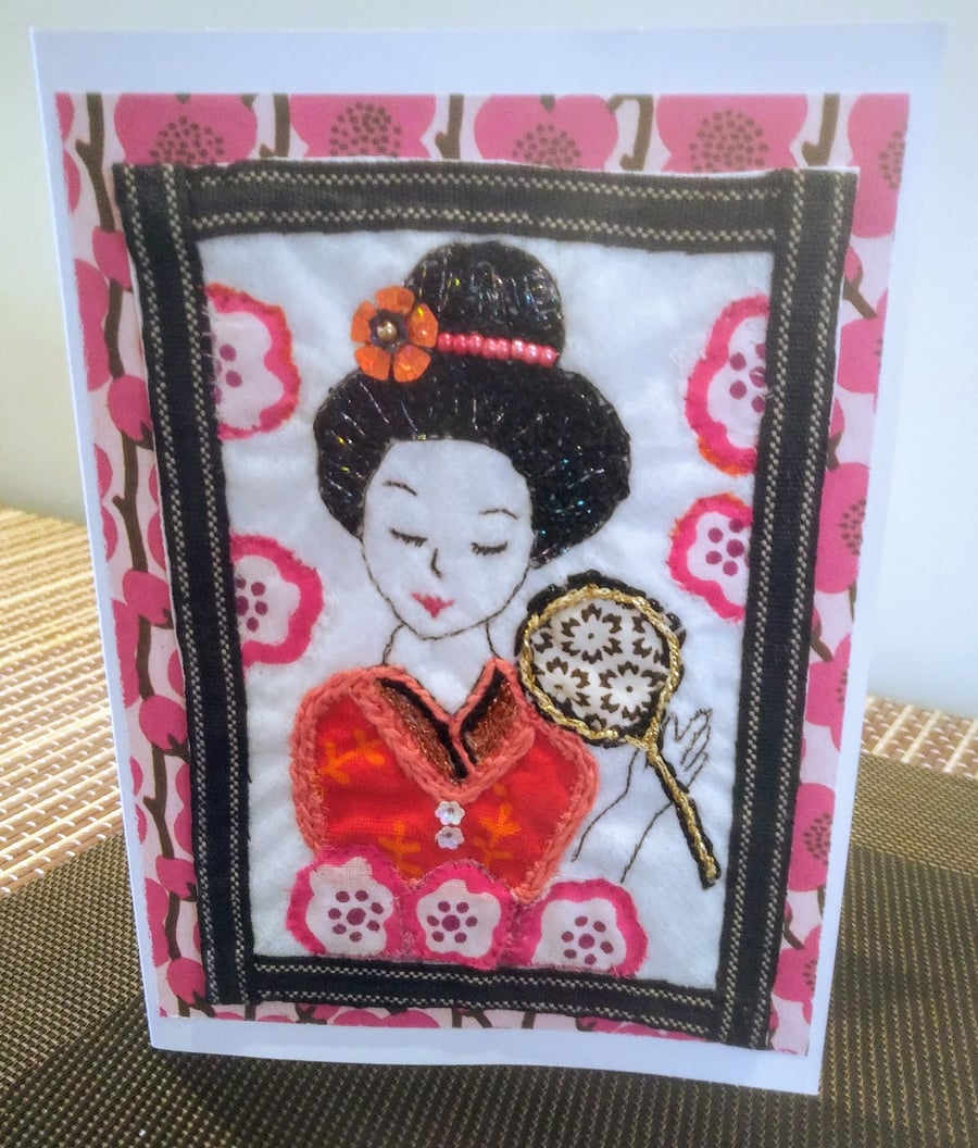 Embroidered Geisha Girl Card