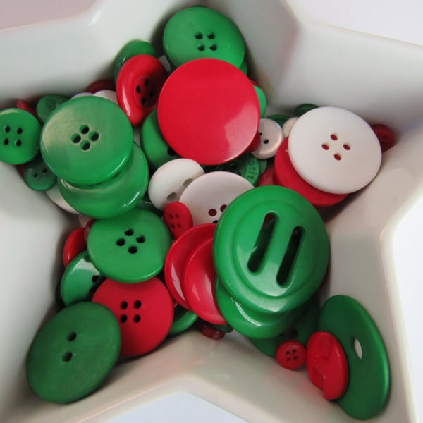 50g Mixed Red, White, Green Craft Buttons