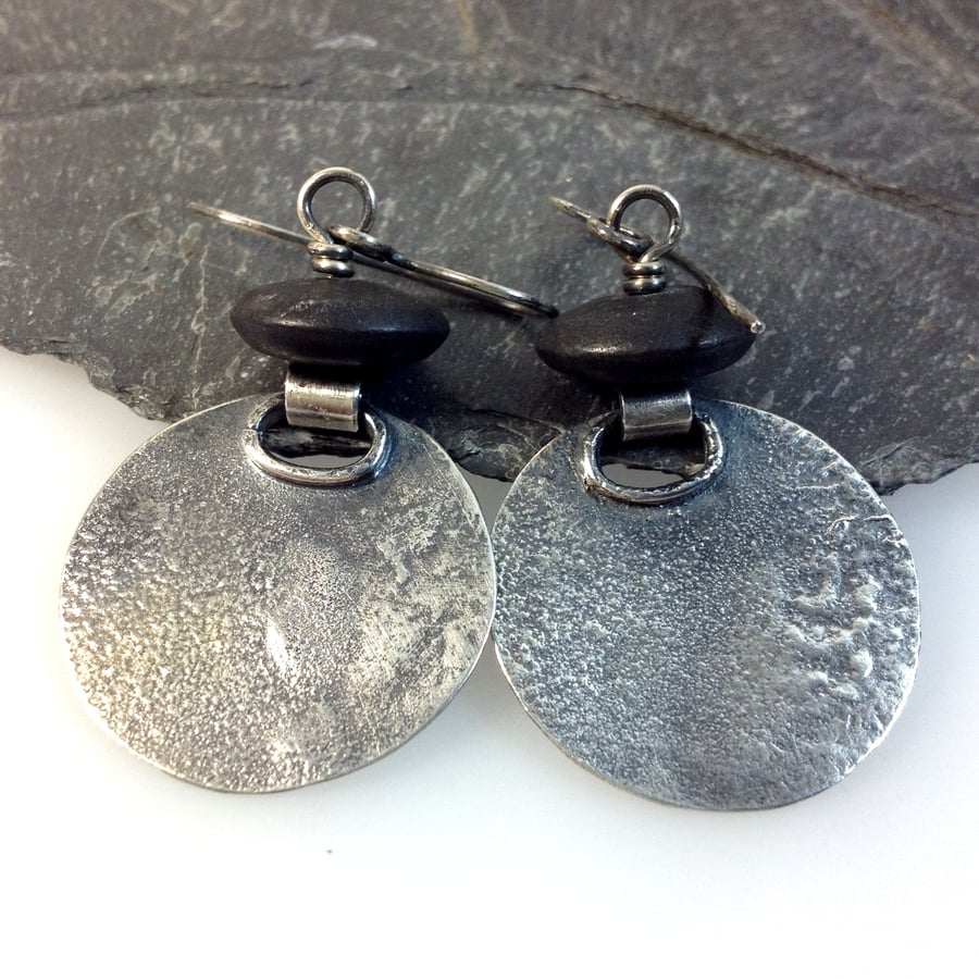 Oxidised silver and onyx earrings round earrings