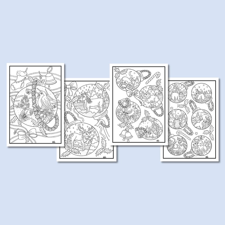 (Digital) Christmas Baubles Wildlife On Four Colouring Pages
