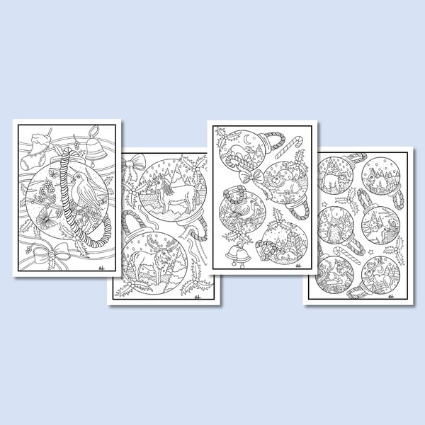 (Digital) Christmas Baubles Wildlife On Four Colouring Pages