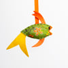 Green hand embroidered fish-shaped bag charm or keyring called Gilbert 