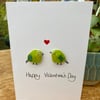 Fused glass lovebirds Valentines Day card