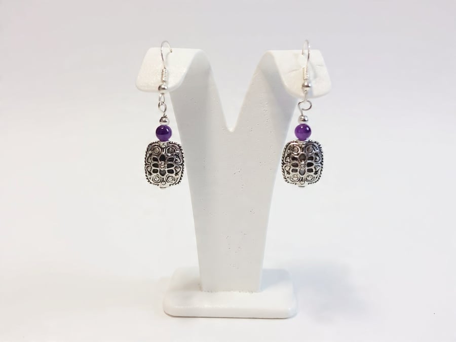 Amethyst & Tibetan Silver Earrings