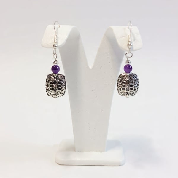 Amethyst & Tibetan Silver Earrings