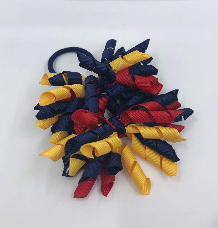 3 inch Navy, Red and Yellow Gold Curly Corkers on Elastics (pair)