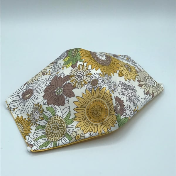 Sunflower Face Mask. Triple layered. 100 % Cotton Fabric.