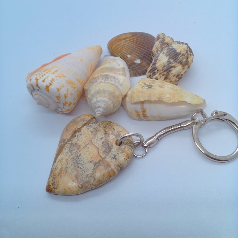 Caramel Coloured Jasper Heart Key Ring, End of Term Gift, Teacher Gift, Key Ring