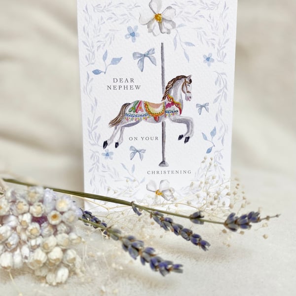 Horse Merry-Go-Round Carousel Greeting Card neutral with Bio Glitter