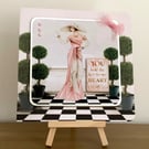 Handmade Art Deco Lady in Pink Blank Greeting Card