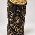 Black and Gold Witch Candle-Sculpted Gothic Halloween Decor