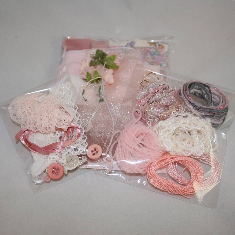 Pale Pink Inspiration Pack 1 - Fabrics, Fibres and Embellishments