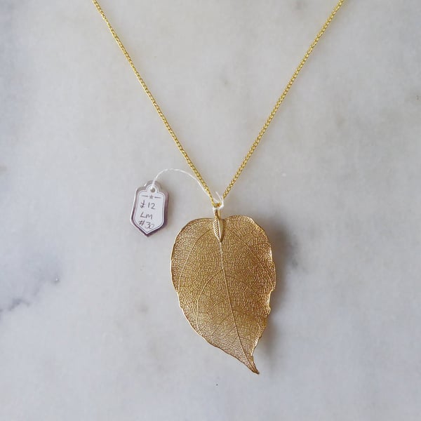 Gold Plated Natural Leaf Pendant no. 2 with gold plated Chain