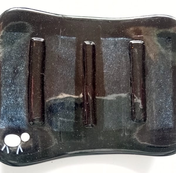 Fused  glass soap dish with Sheepy detail