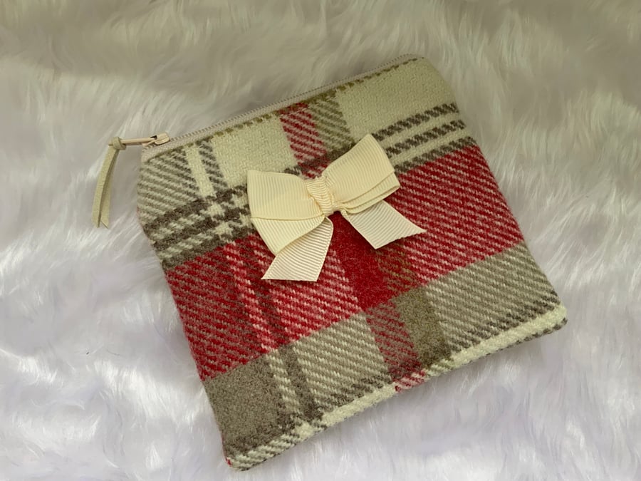 Tartan Coin Purse, Money Pouch, Zipped Purse, Purse, Card Holder, Bow