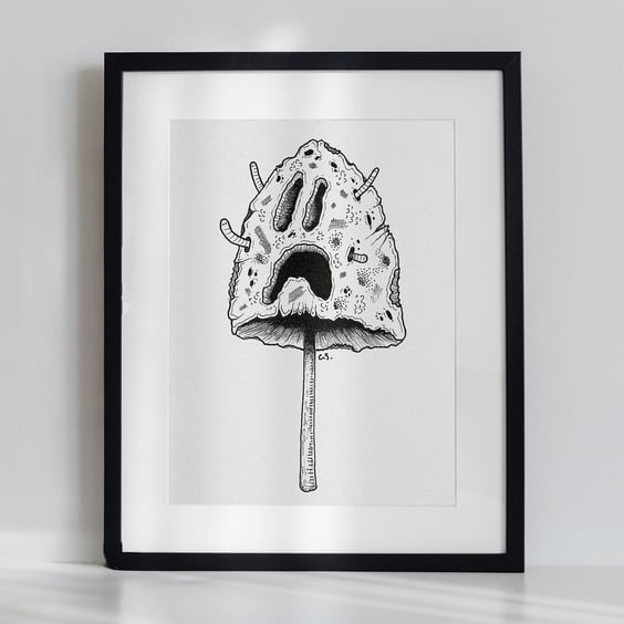 A5 Fungi Illustration Print Hand-Drawn Holy Mushroom Line Wall Art