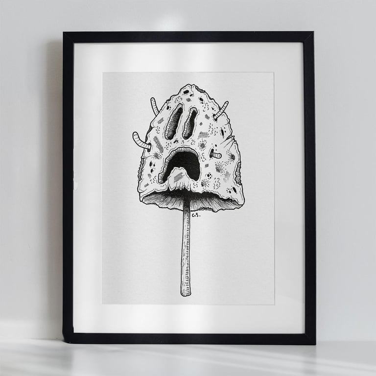 A5 Fungi Illustration Print Hand-Drawn Holy Mushroom Line Wall Art