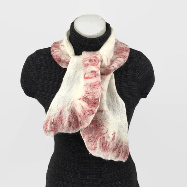 Seconds Sunday - Merino wool nuno felted scarf with red border