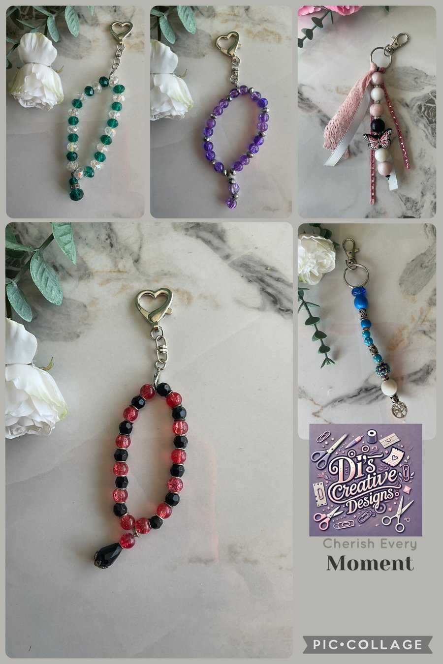 Bead and ribbon bag charms
