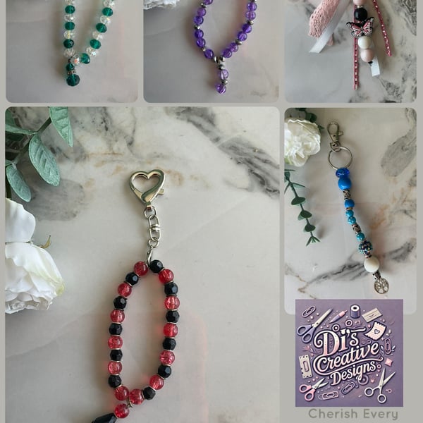 Bead and ribbon bag charms