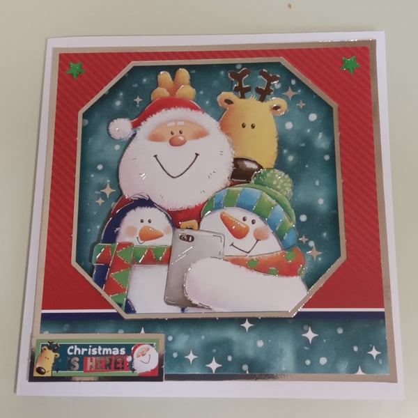 3D Decoupaged Christmas Card,  Santa Selfies