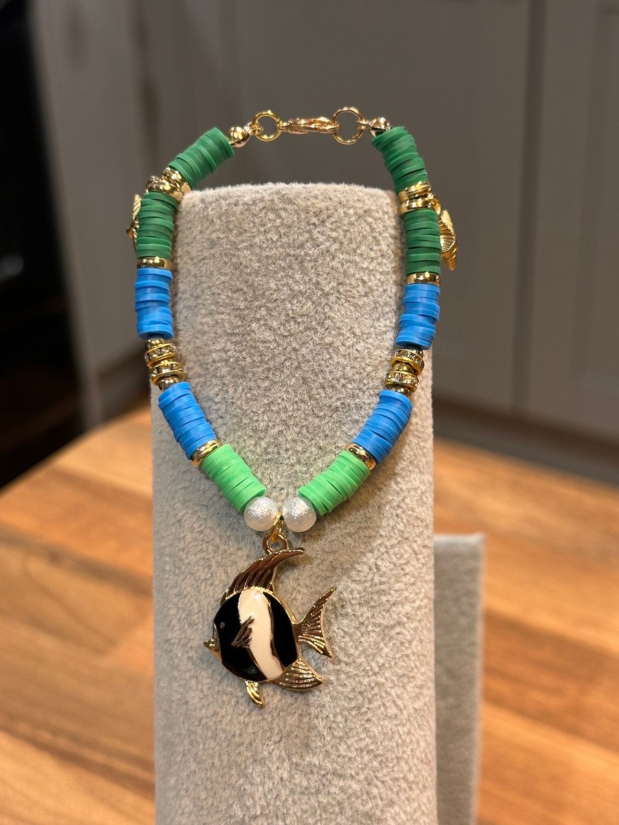 Unique Handmade bracelet with charms - beachy fish