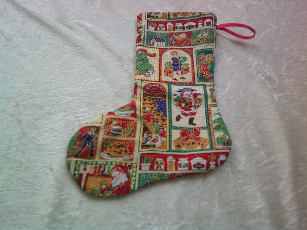 10.5 inch stocking with Christmas Themed Squares