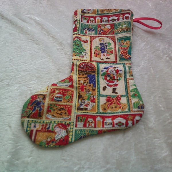 10.5 inch stocking with Christmas Themed Squares