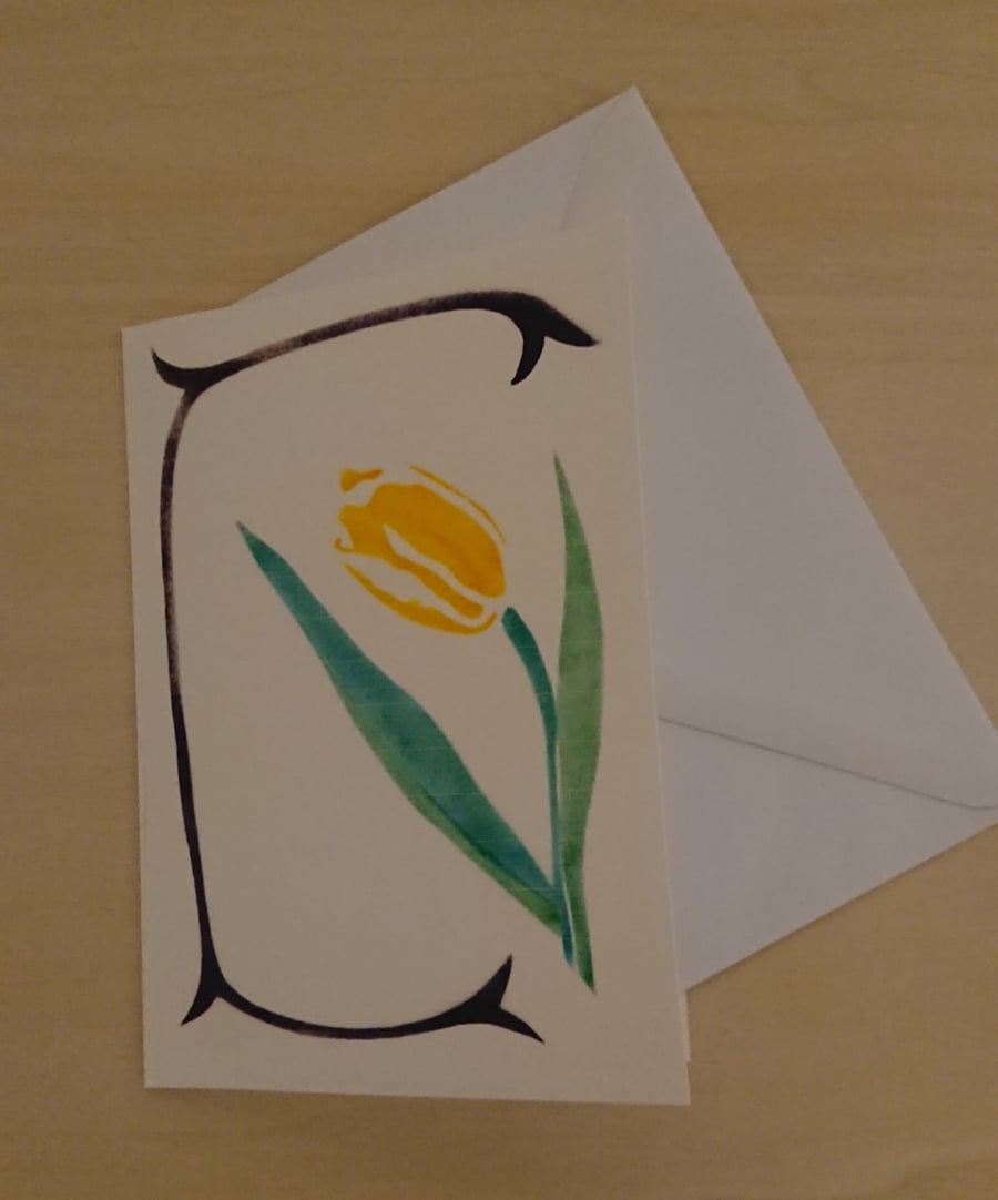 Tulip a yellow flower spring botanical art handmade note card
