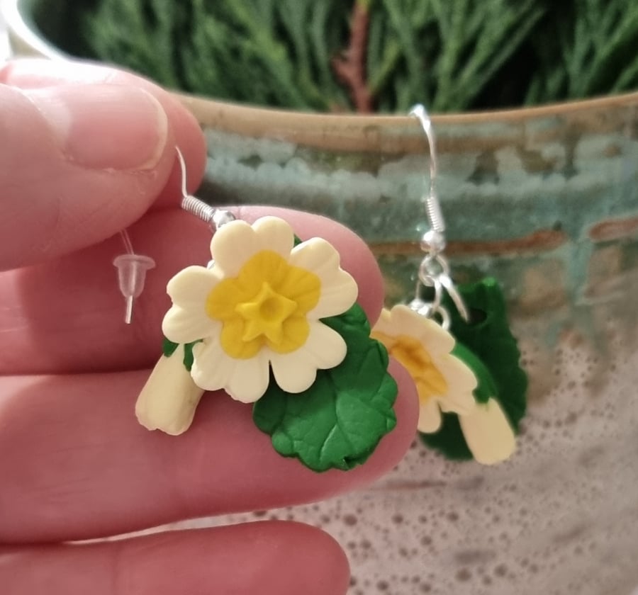 Primrose earrings handmade polymer clay