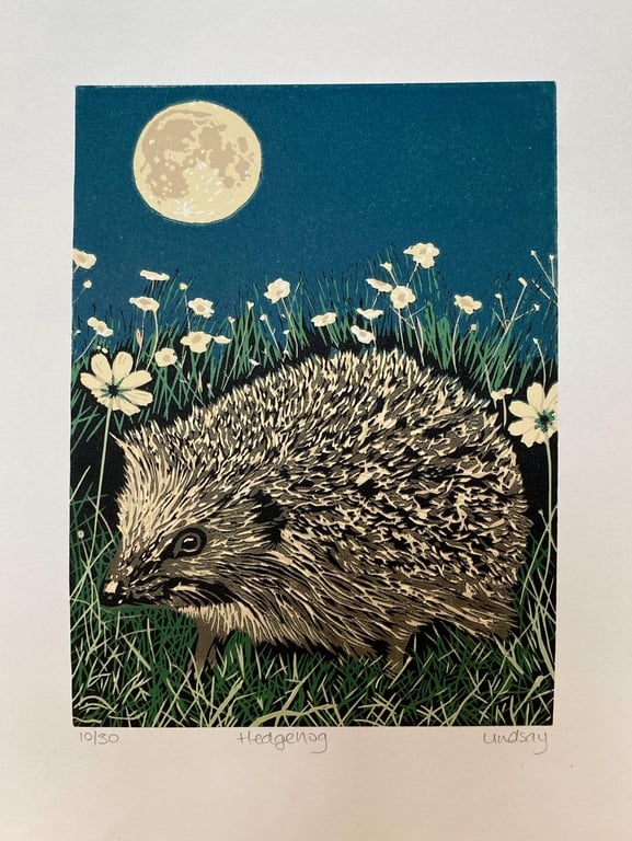 Hedgehog - Handmade Limited Edition Lino Print 