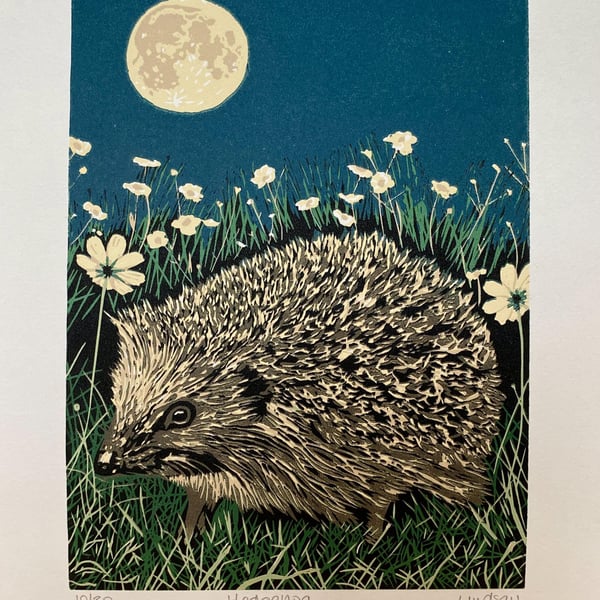 Hedgehog - Handmade Limited Edition Lino Print 