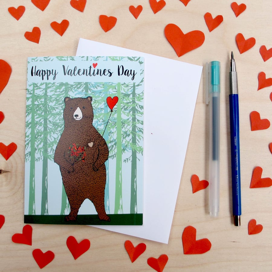 Romantic bear valentines day card