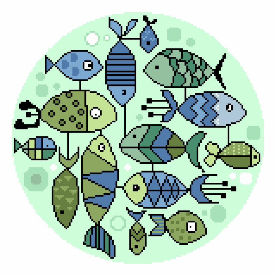 080 - Retro Fish Contemporary Mid Century Modern Wall Art - Cross Stitch Pattern
