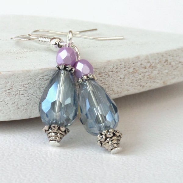 Crystal drop earrings in pastel blue and pink