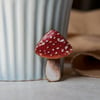 Red spotted mushroom brooch. Laser cut wood