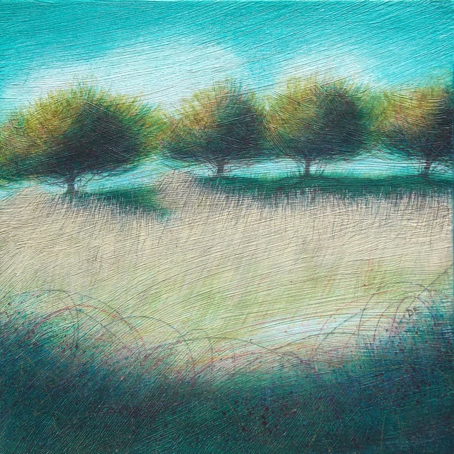 Those Trees... Original Landscape Painting 15cms Unframed Free Postage