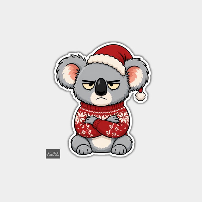 Funny Christmas Sticker Vinyl Xmas Decal For Adults - Angry Koala Sitting