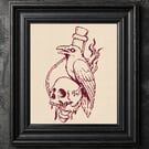 Dark Crow Skull Cross Stitch Pattern PDF, Gothic Bird Embroidery Chart,