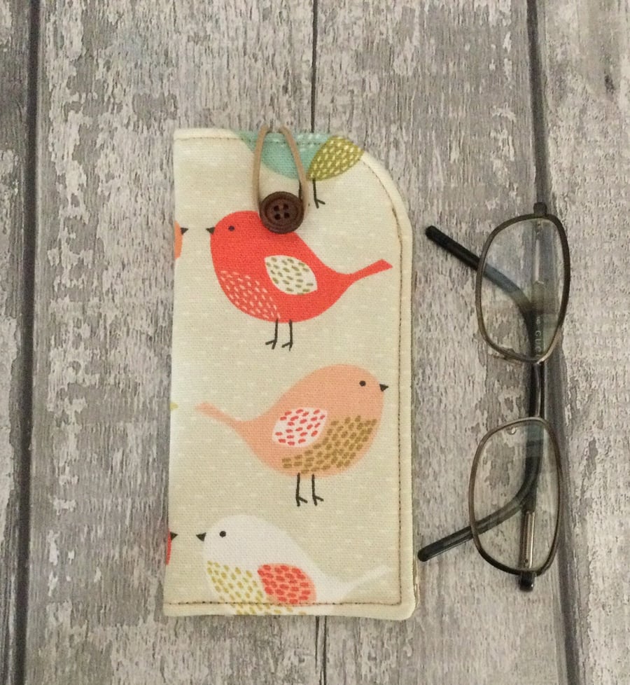 Bird Print Glasses Case. Sunglasses Case. Spectacle Case. Soft Glasses Case.
