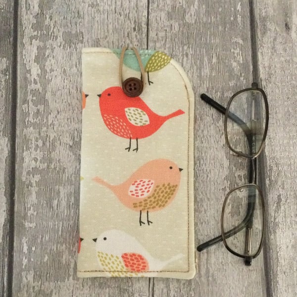 Bird Print Glasses Case. Sunglasses Case. Spectacle Case. Soft Glasses Case.